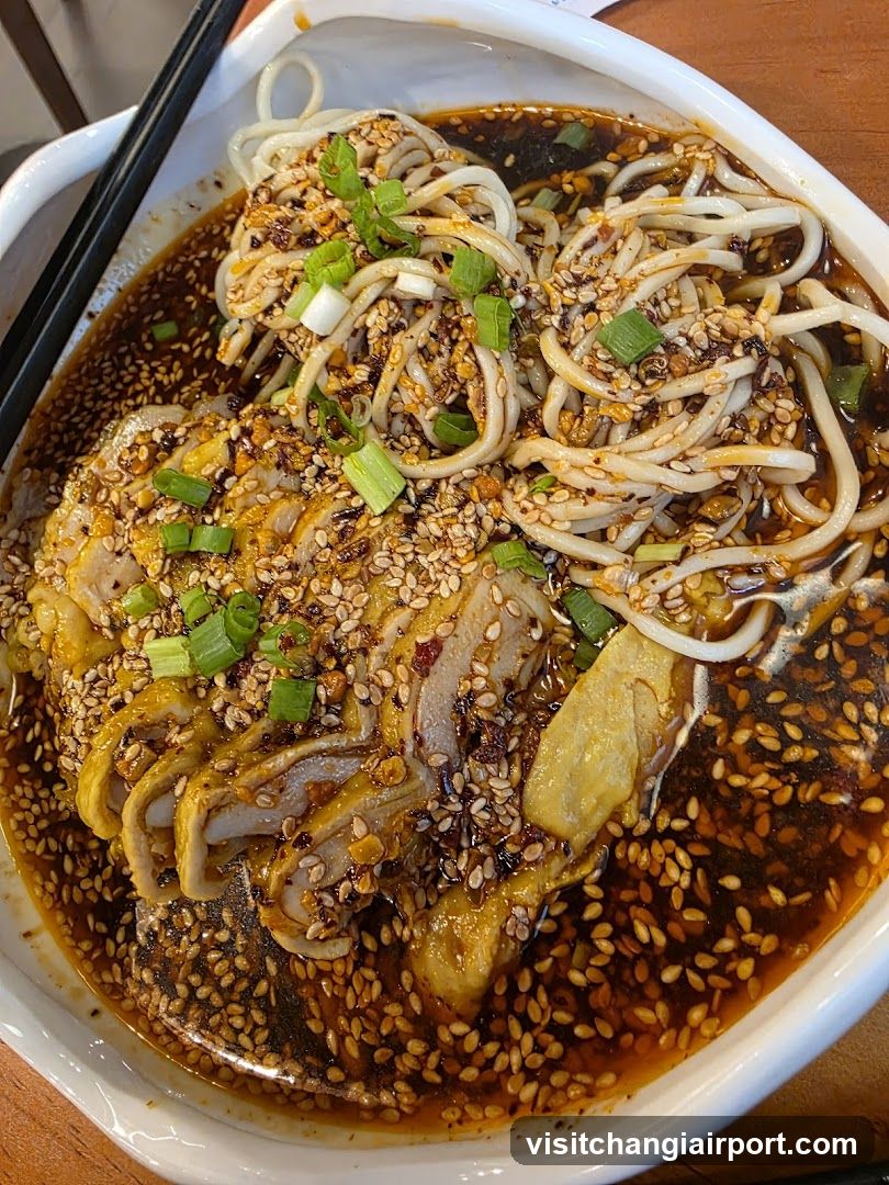 Spicy Noodle Dish with Chicken and Sesame Seeds