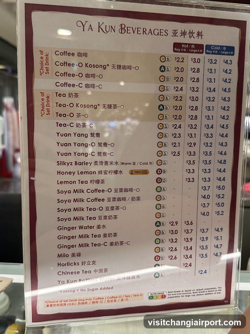 Ya Kun Beverages Menu