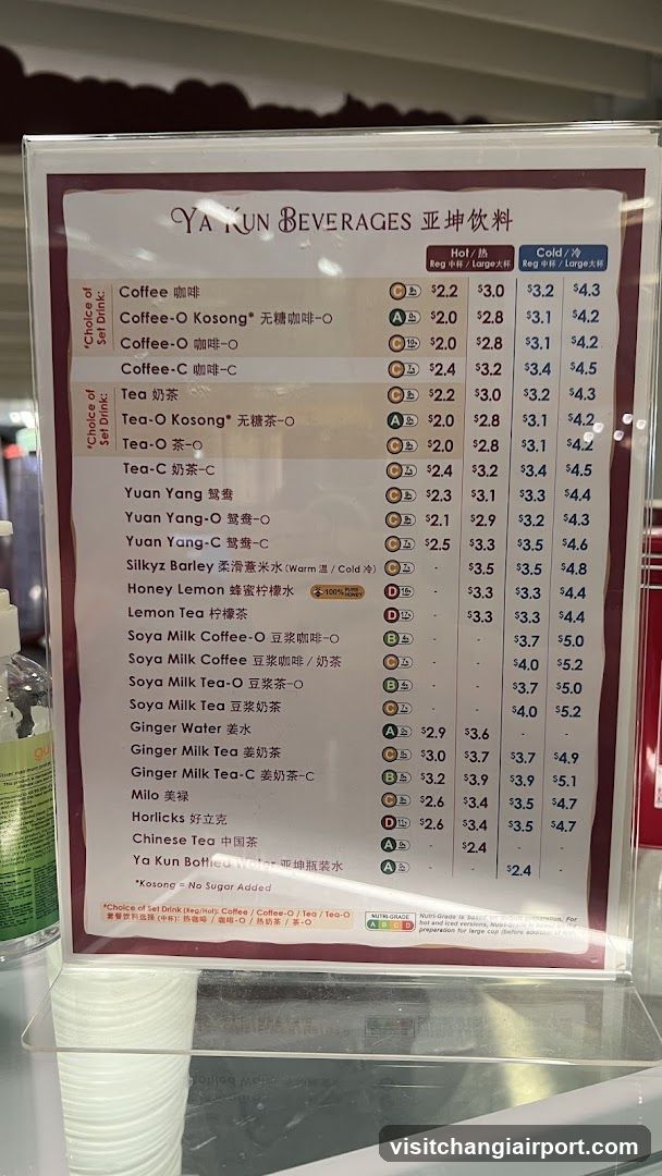 Ya Kun Beverages Menu Board