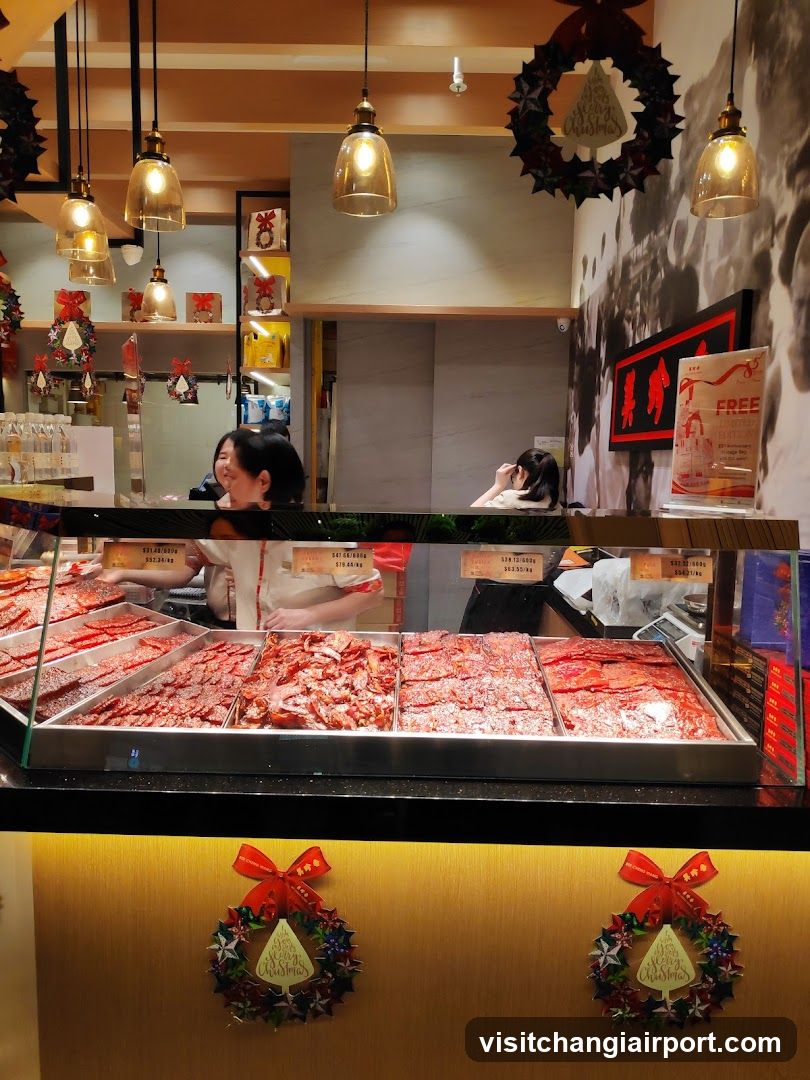 Meat Display Counter with Staff and Decorations