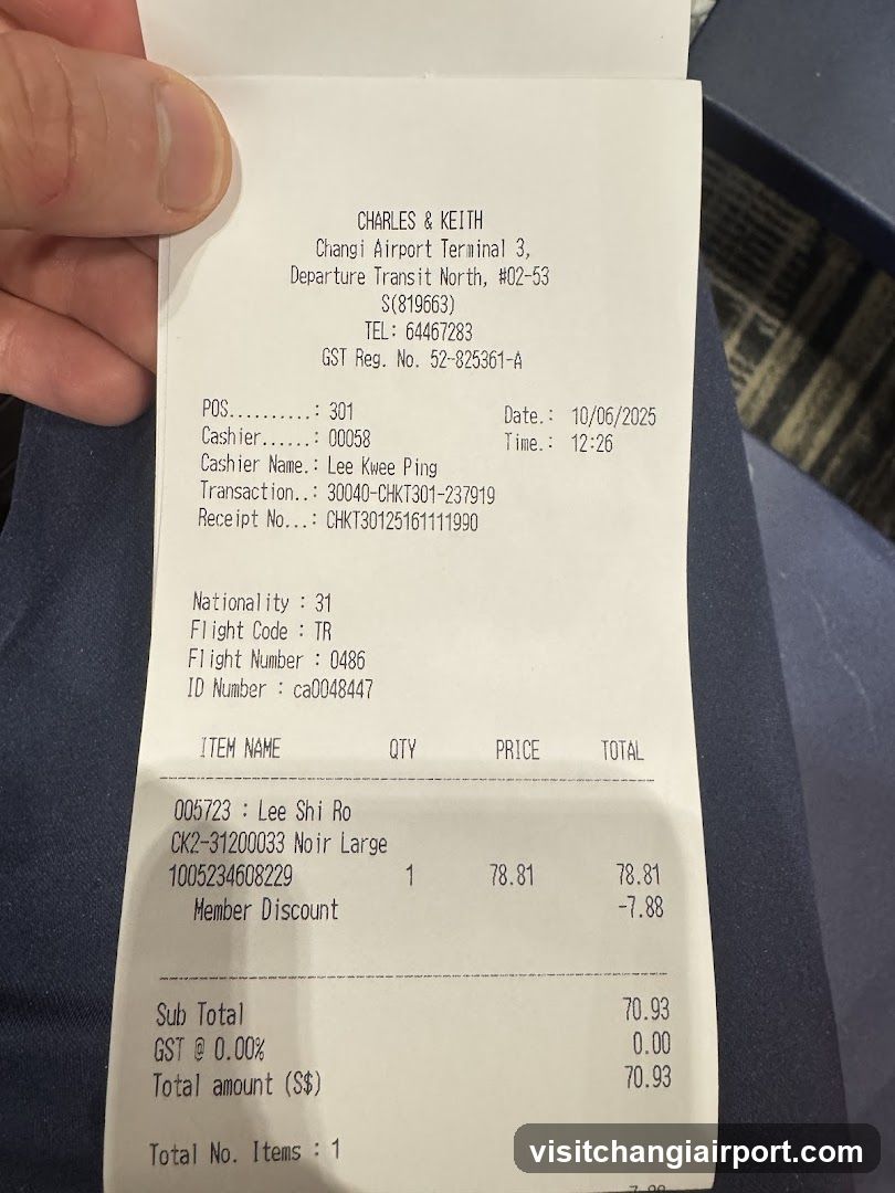 Receipt from Charles & Keith