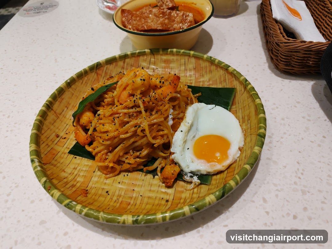 Noodles with Fried Egg and Shrimp