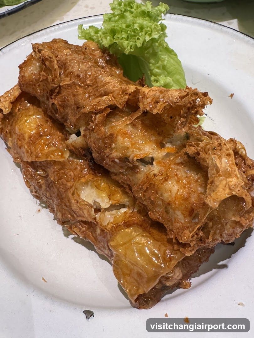 Fried Egg Roll with Lettuce Garnish