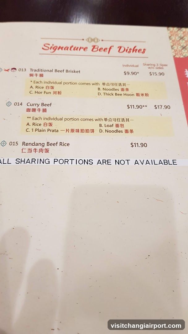 Signature Beef Dishes Menu