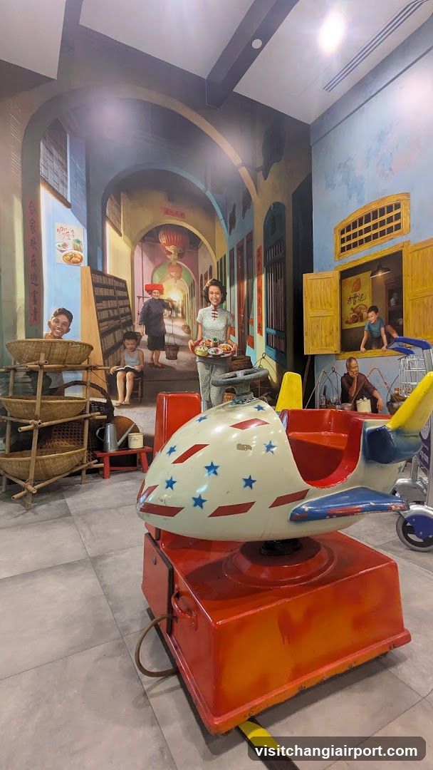 Vintage Street Scene Mural with Toy Airplane