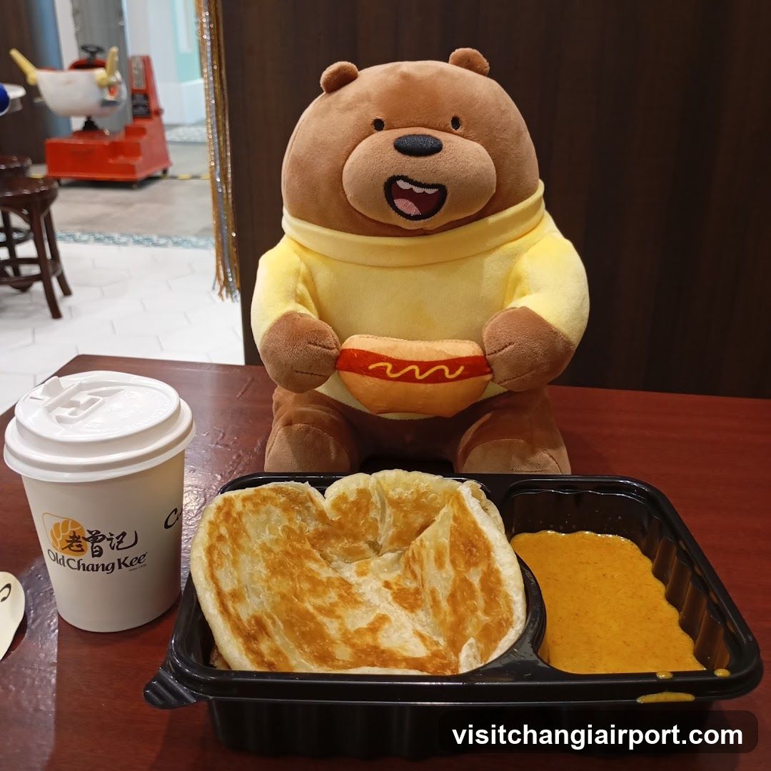 Food and plush toy on table