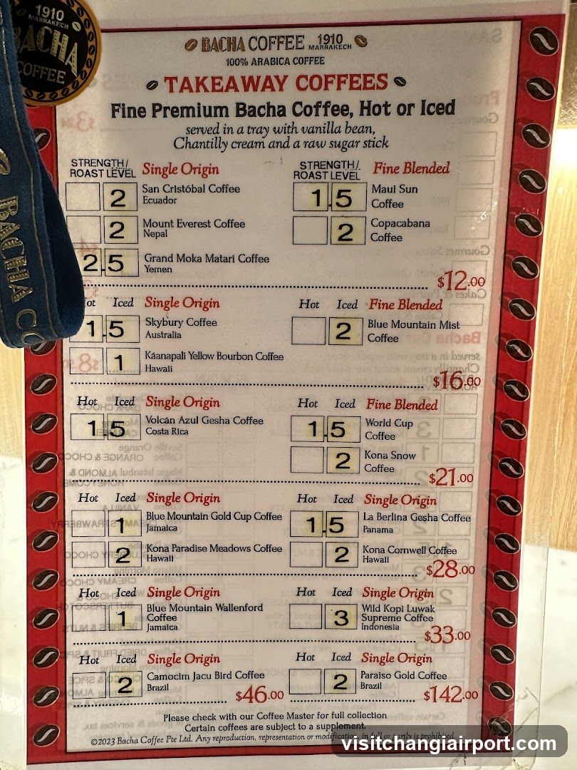 Bacha Coffee Takeaway Coffees Menu