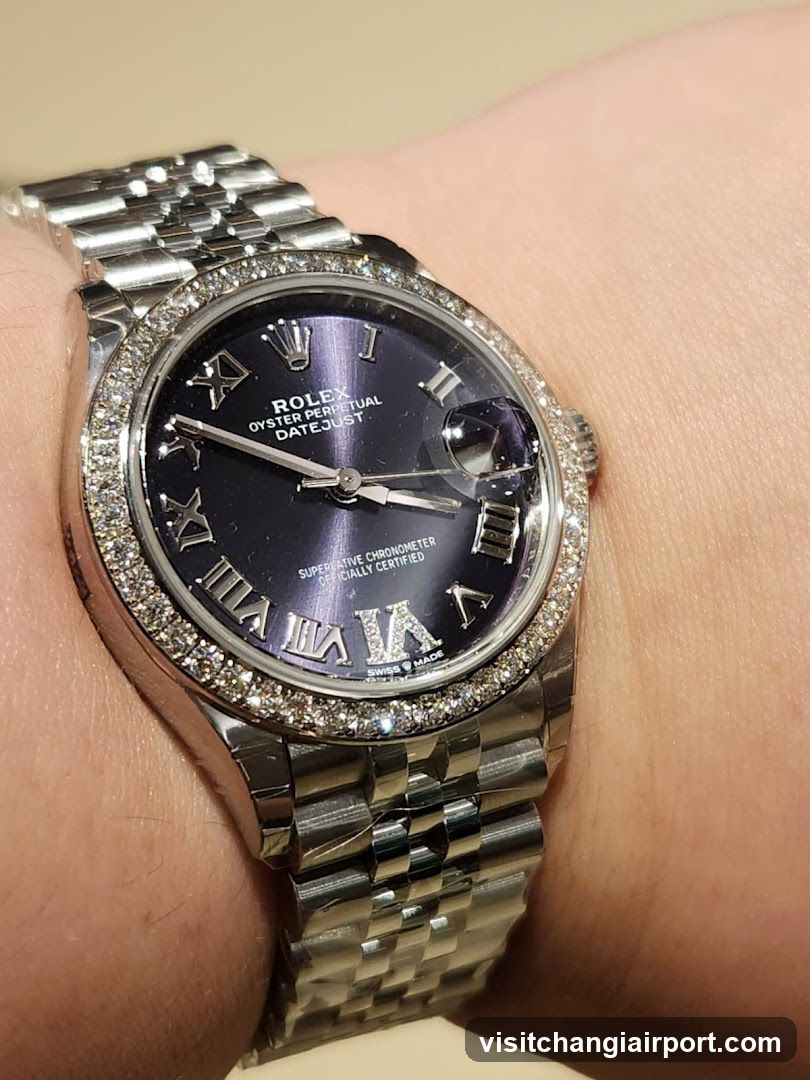 Rolex Datejust with Diamond bezel on wrist