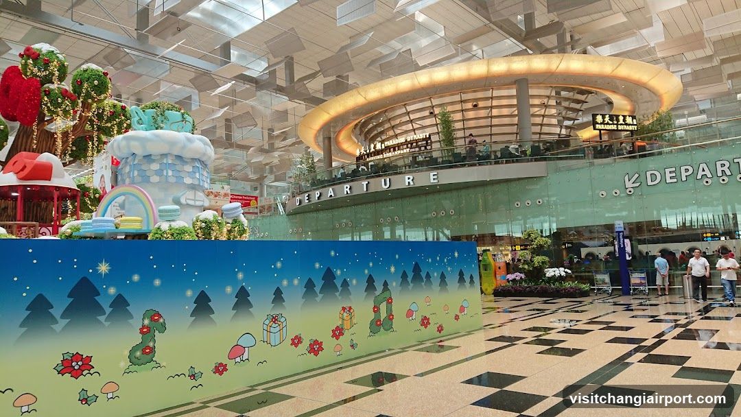 Airport Terminal Interior with Holiday Display
