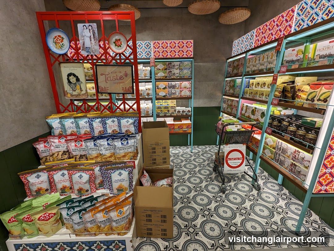Interior of a snack shop with colorful shelves and products
