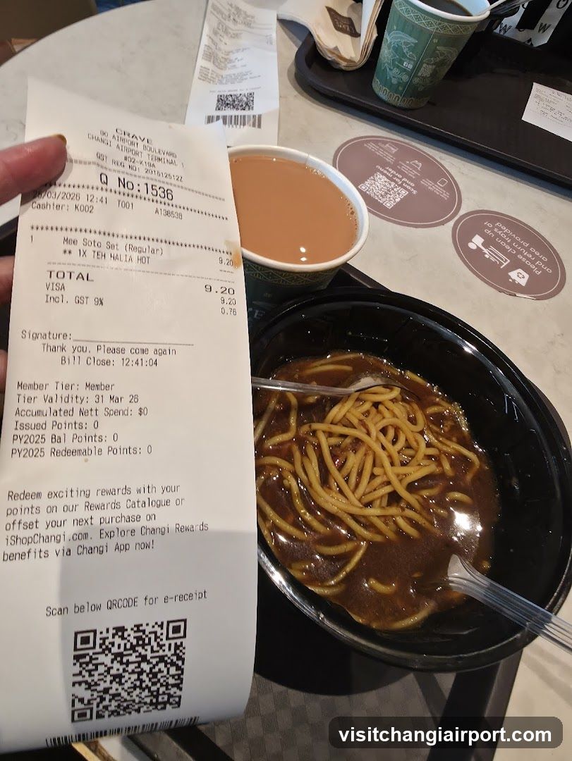 Changi Airport Food Receipt and Meal