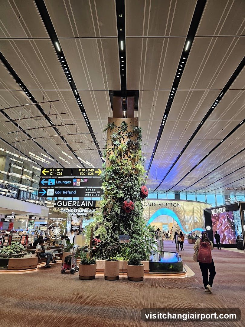 Airport Terminal Interior with Vertical Garden