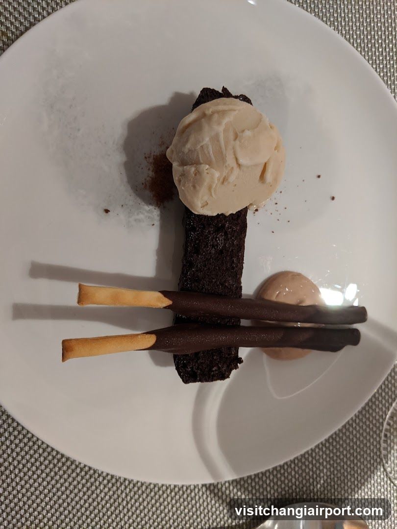 Chocolate Dessert with Ice Cream and Praline Sticks