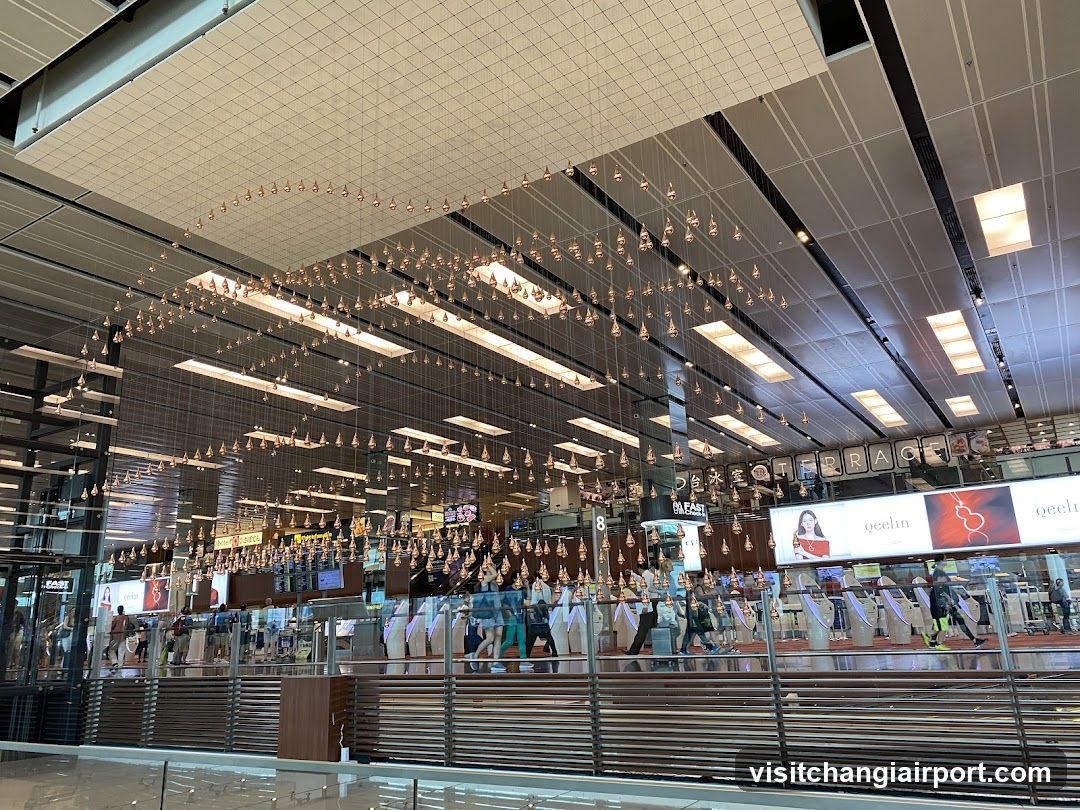 Airport Terminal Interior with Hanging Decorations