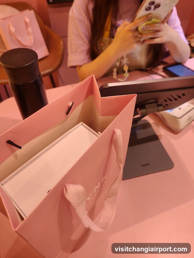 Pink Interior Scene with Shopping Bag and POS Terminal