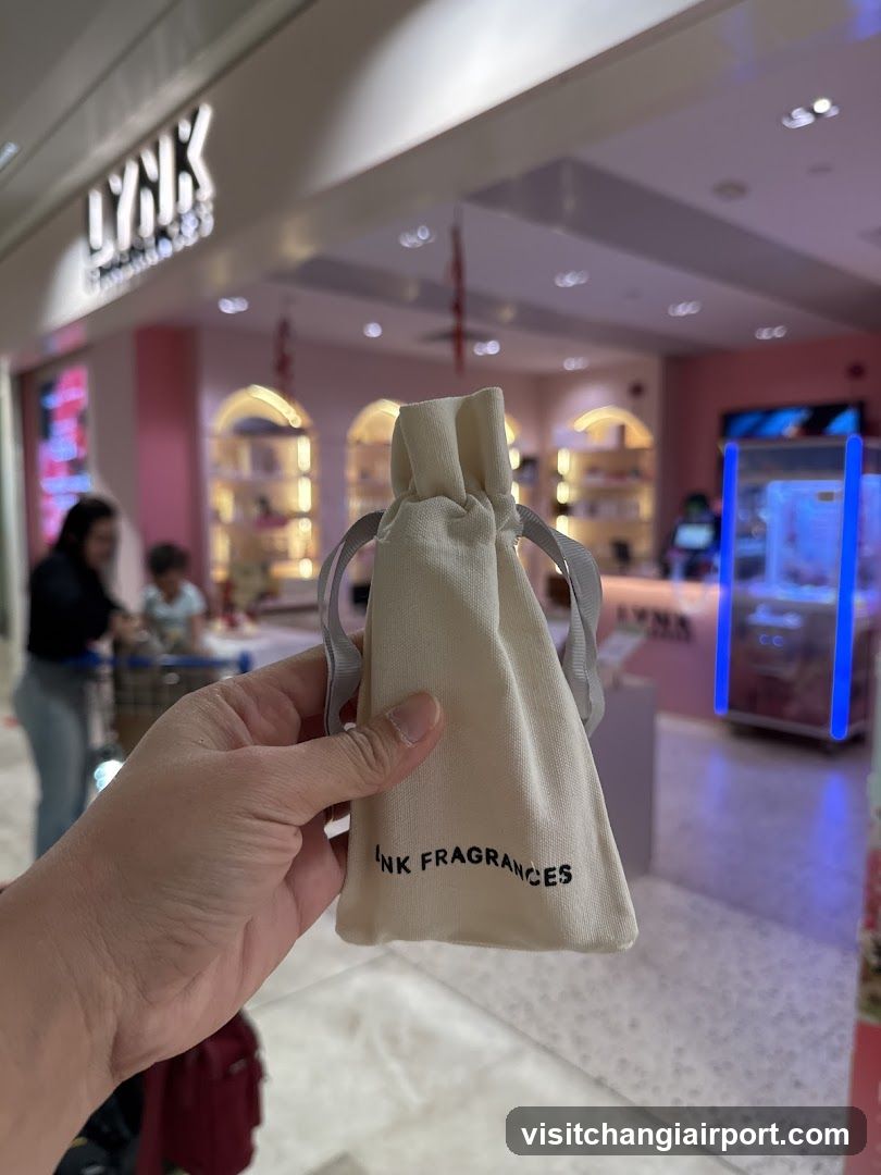 Hand holding fragrance pouch in mall