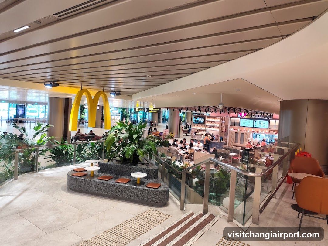 Airport Lounge Interior with McDonald's and Cafes