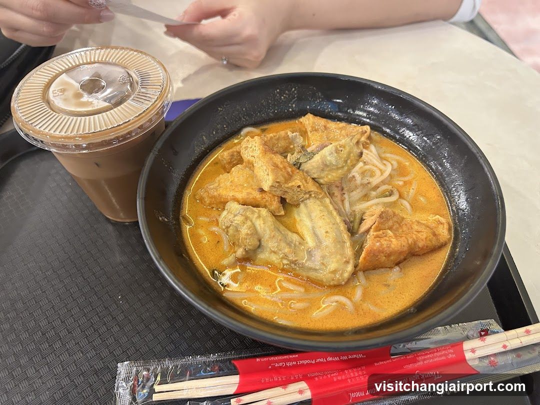 Curry Noodle Bowl with Iced Coffee