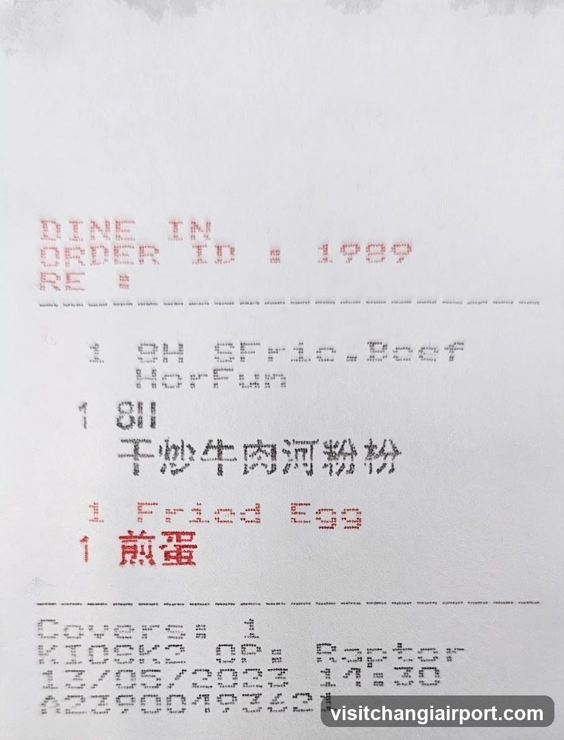 Receipt with Chinese Food Items