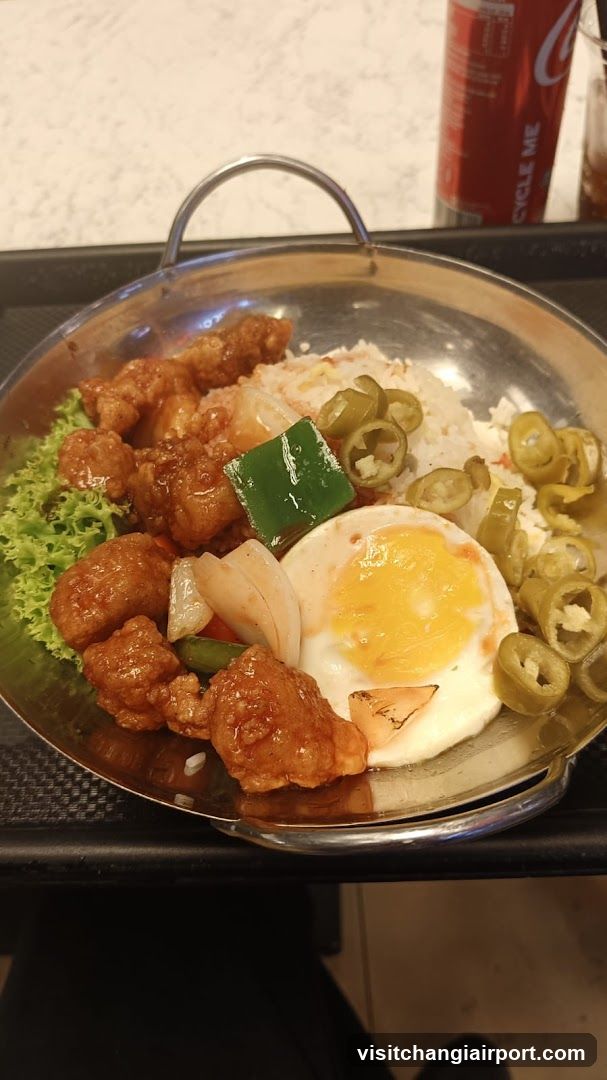 Fried Chicken Rice Bowl with Egg and Pickles