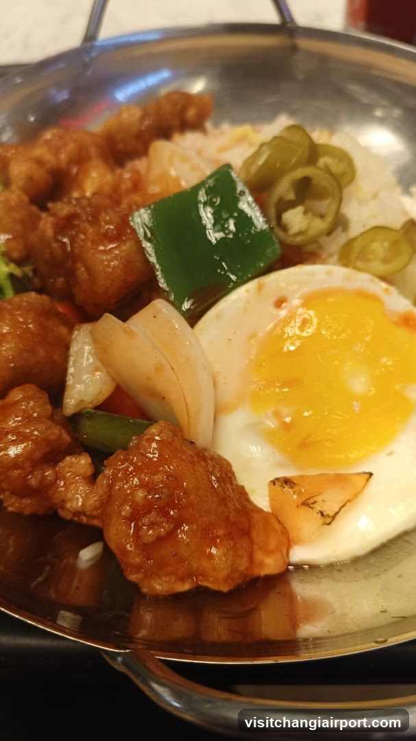 Fried Chicken Rice Bowl with Egg and Peppers