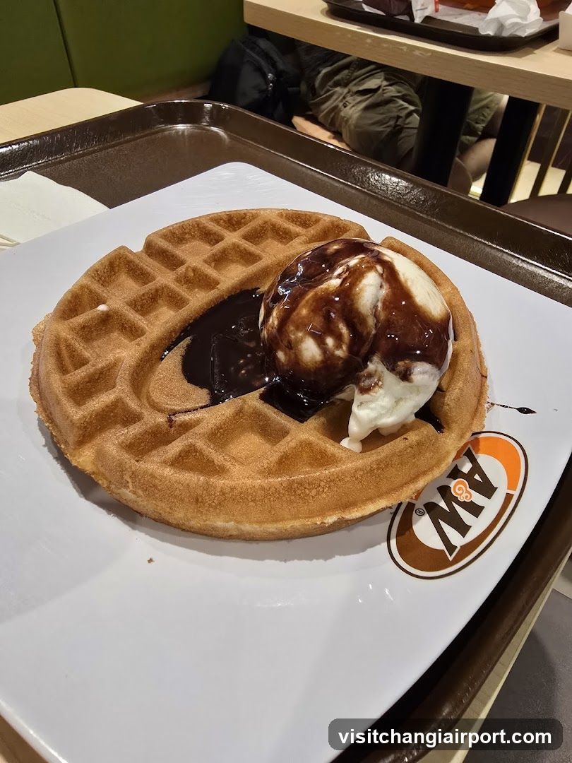 Waffle with Ice Cream and Syrup