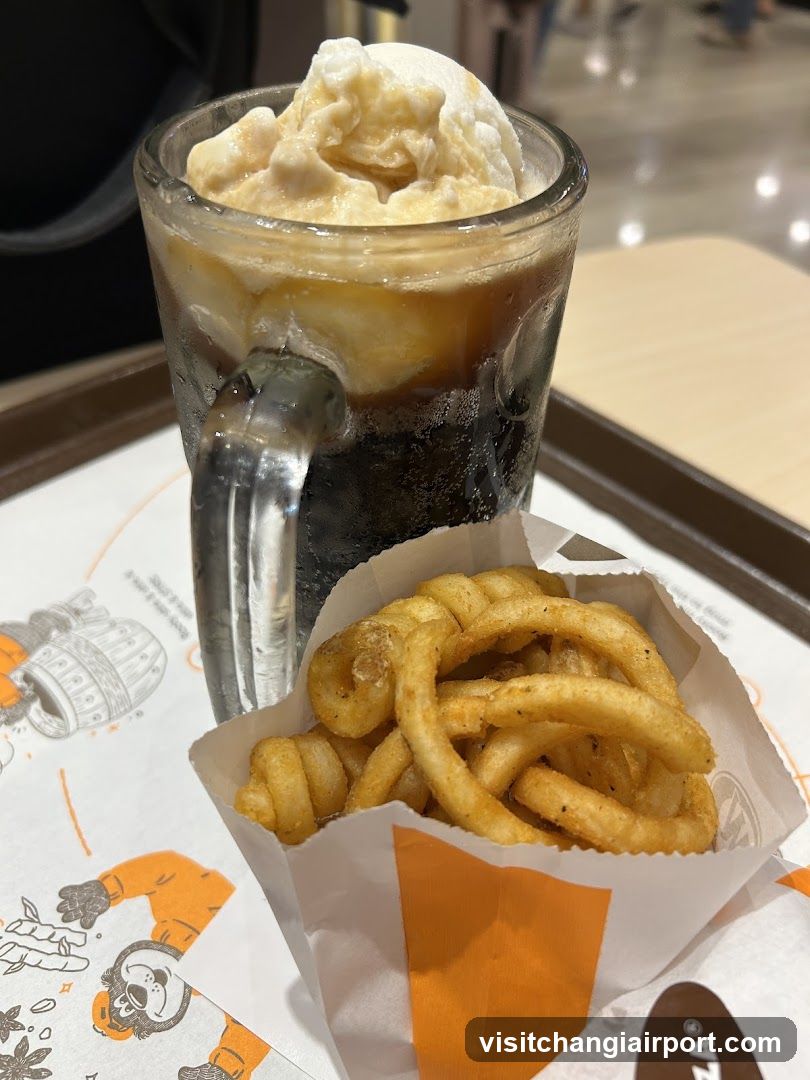 Curling fries and iced coffee drink