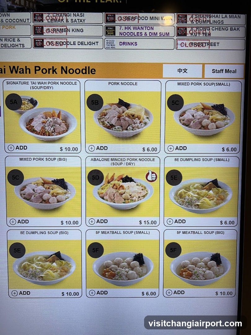 Tai Wah Pork Noodle Menu Board