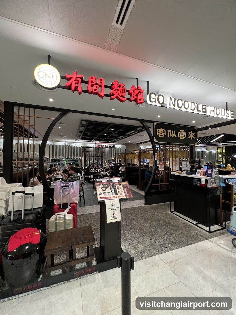 Restaurant Interior with Luggage and Signage