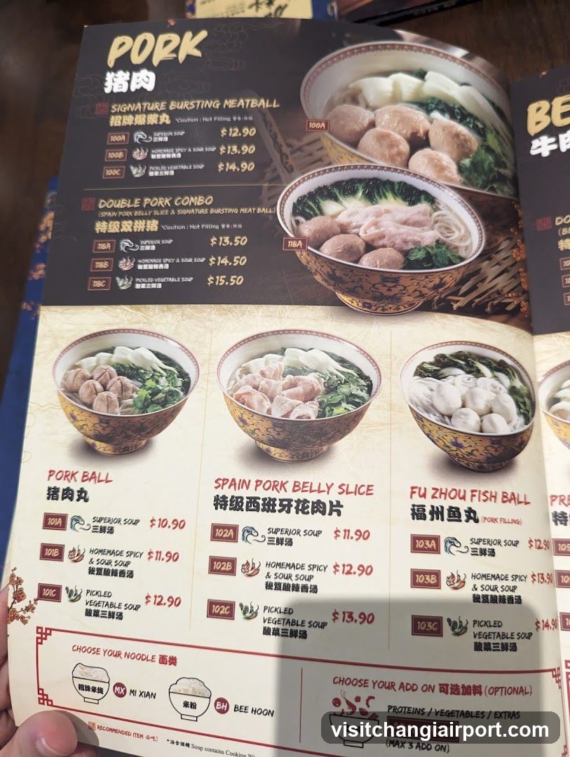 Pork Noodle Menu