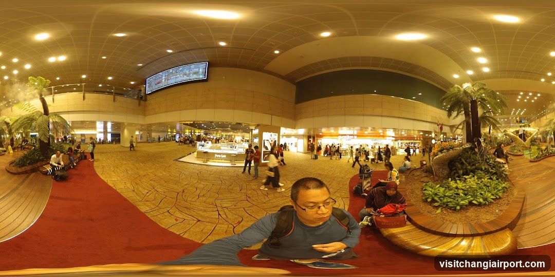 Airport Terminal Interior with Plants and People