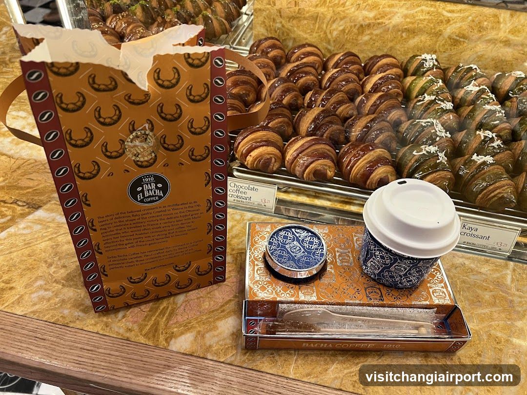 Bakery Display with Croissants and Coffee