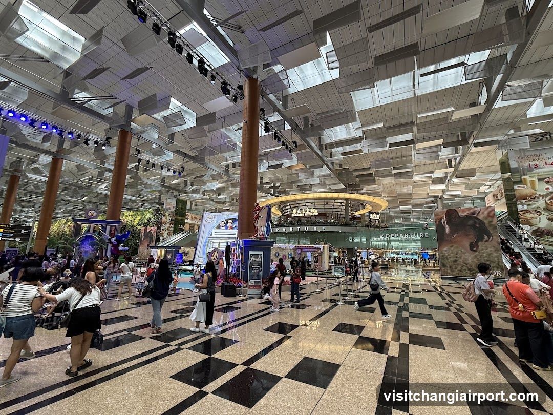 Shopping Mall Interior with Checkered Floor