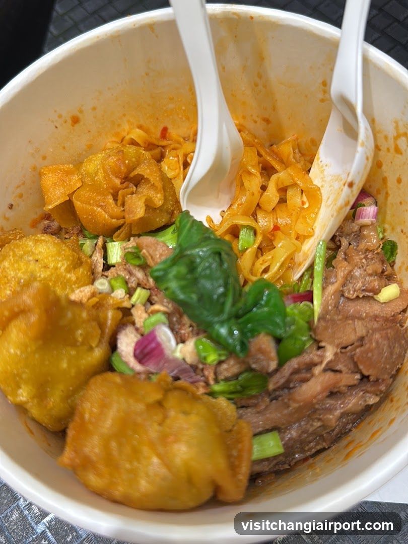Spicy Noodle Bowl with Dumplings and Meat