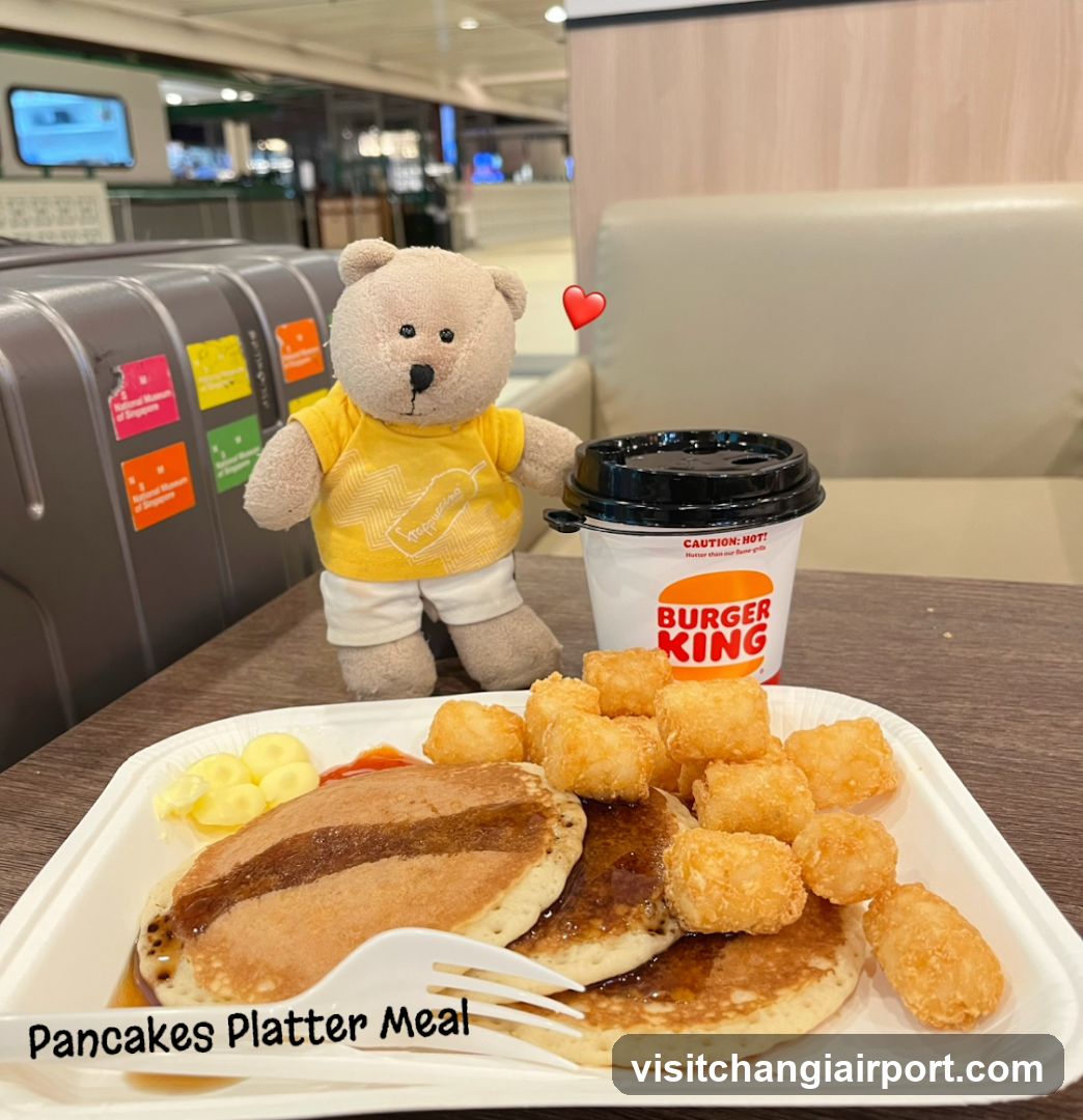 Pancakes Platter Meal with Burger King Cup and Teddy Bear