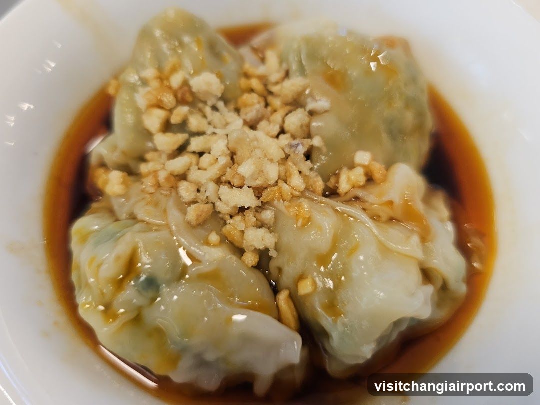 Dumplings with Sauce and Crispy Toppings