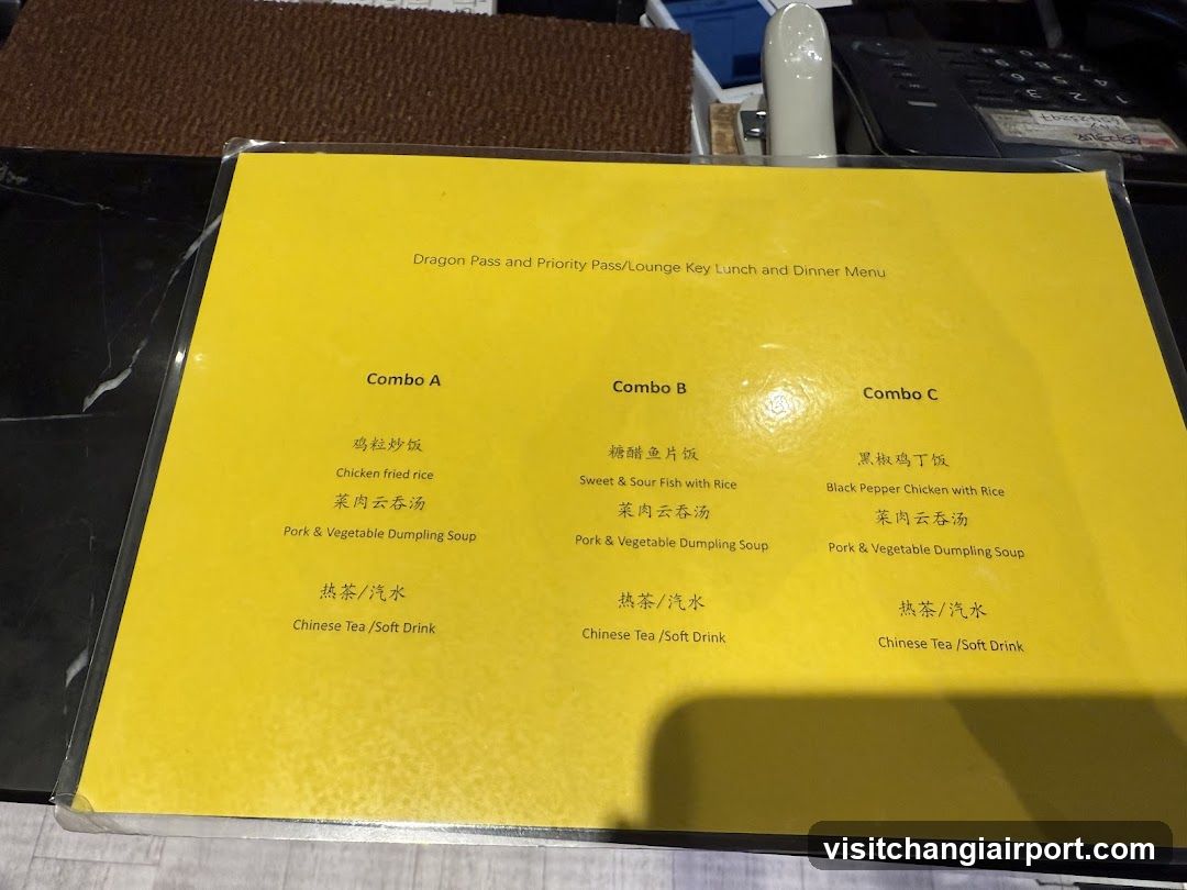 Dragon Pass and Priority Pass/Lounge Key Lunch and Dinner Menu