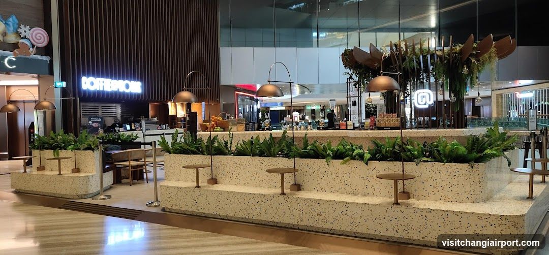 Mall Interior with Coffee Shop and Seating Area