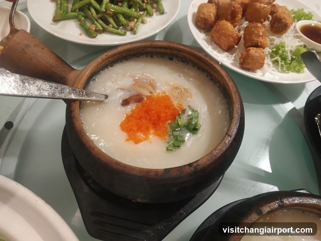 Congee with toppings and side dishes