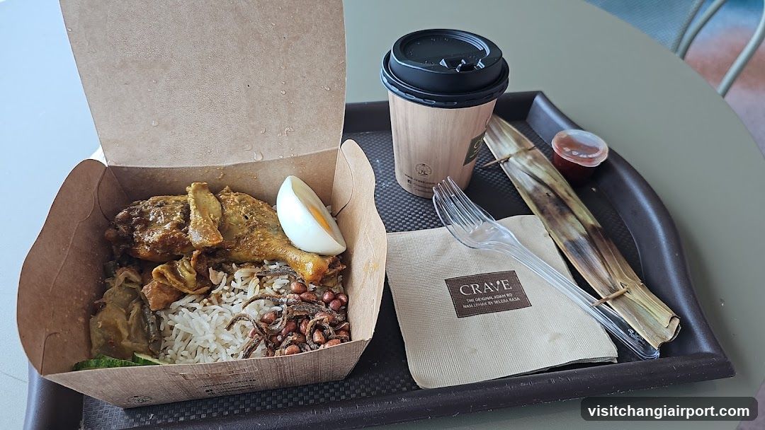 Food Tray with Curry Chicken and Coffee