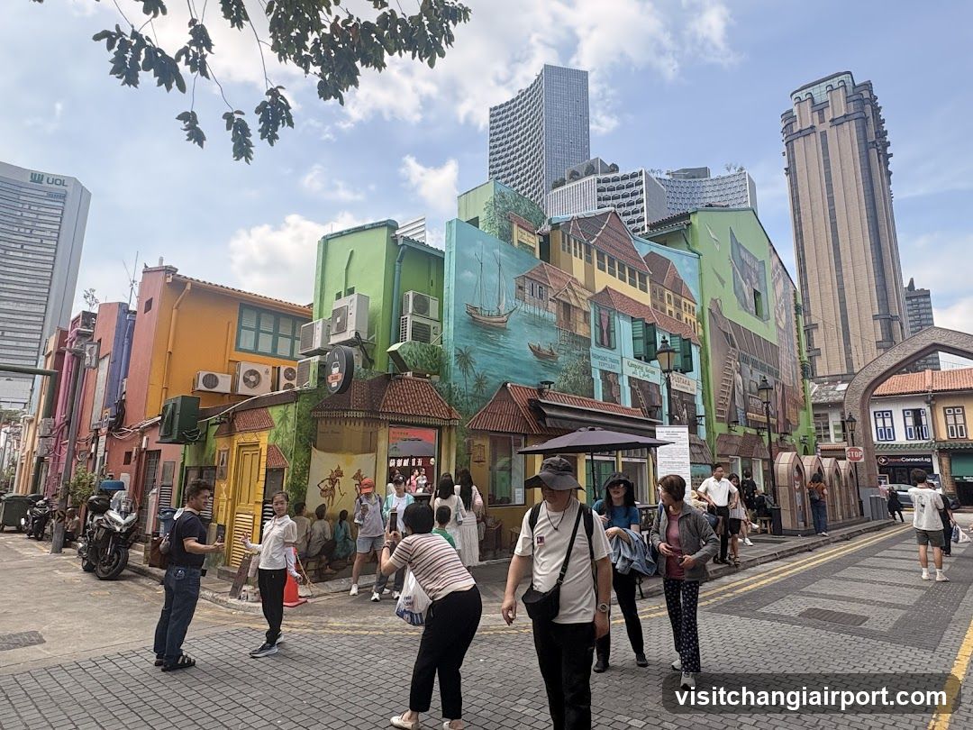 Colorful Street Scene with Mural Buildings