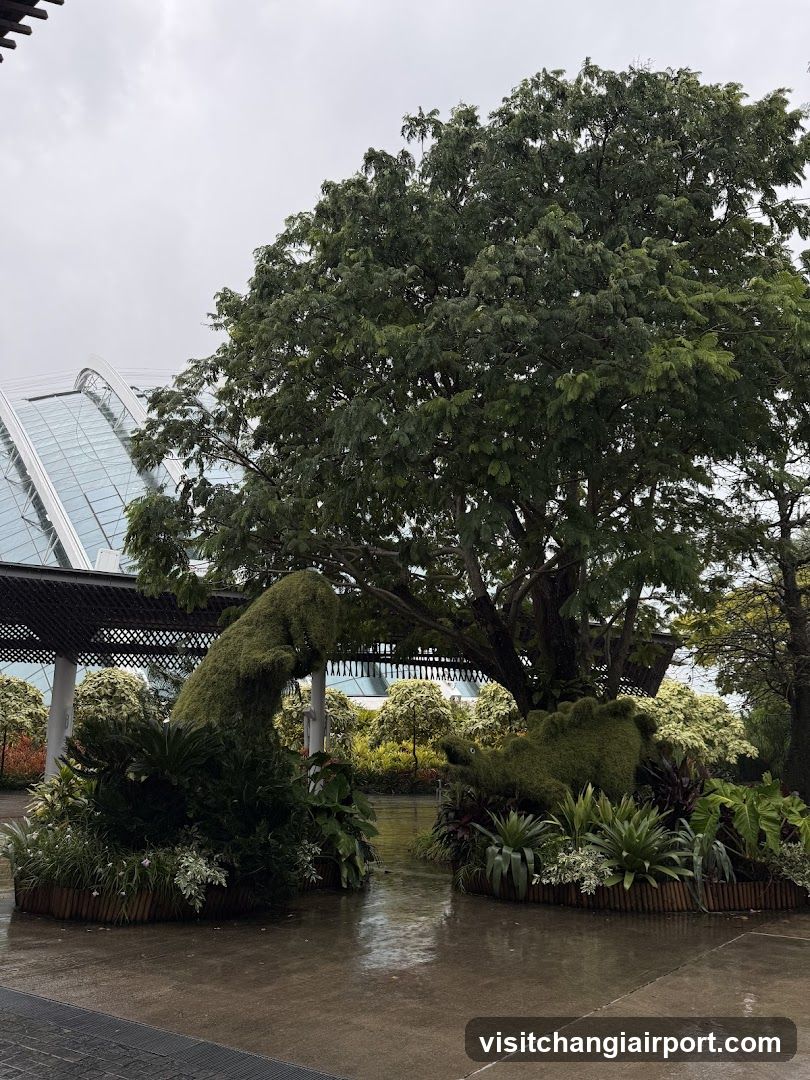 Garden Scene with Topiary and Tree