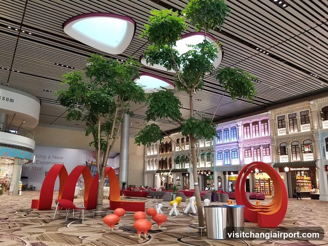 Airport Interior with Decorative Seating and Greenery