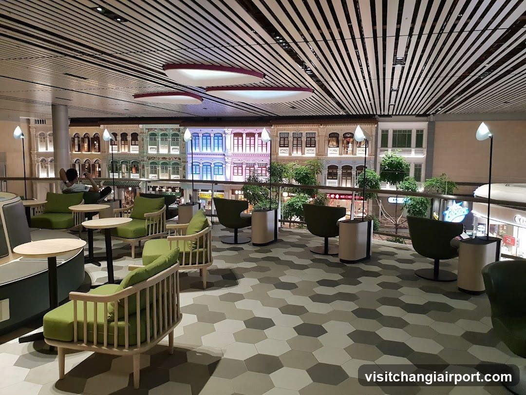 Modern Lounge Interior with Historic Facade View