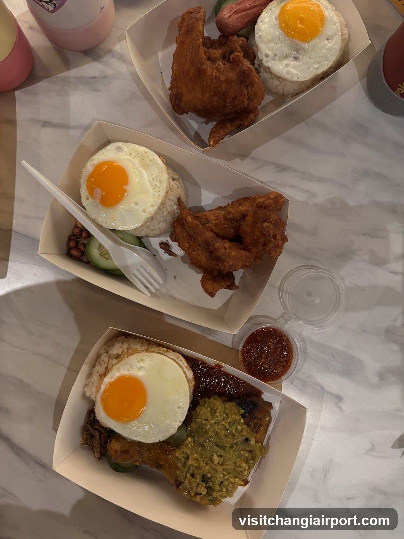 Nasi Lemak with Fried Chicken and Egg