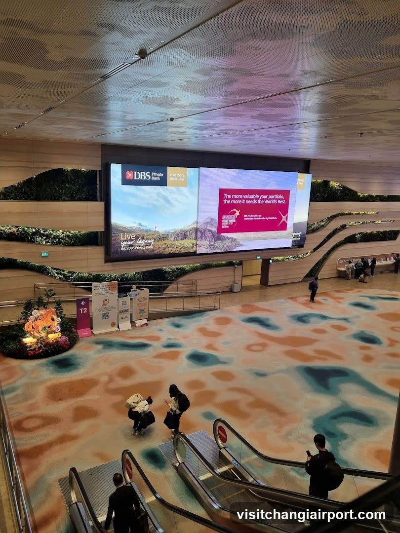 Large indoor digital display with advertisement and people in foreground
