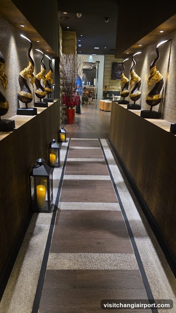 Elegant Interior Corridor with Artistic Sculptures and Lighting