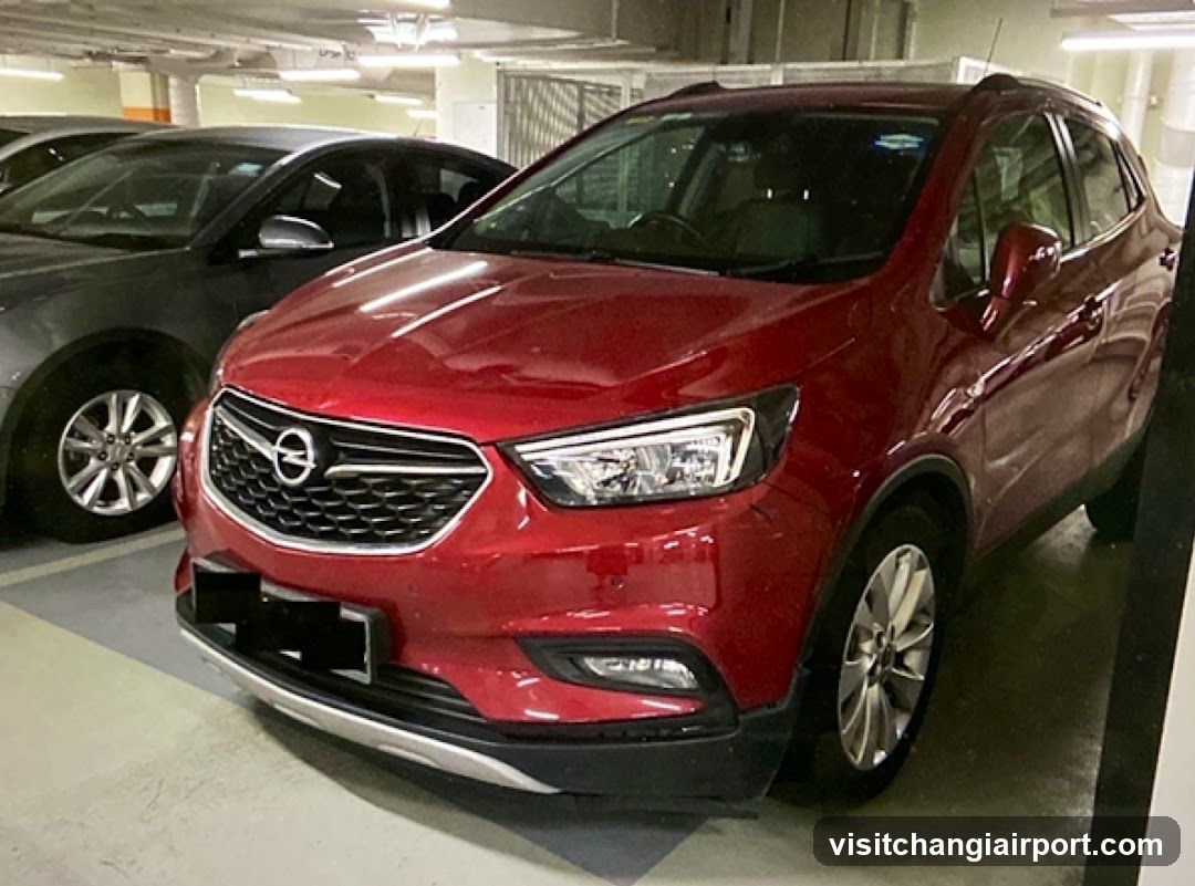 Red SUV in Parking Garage