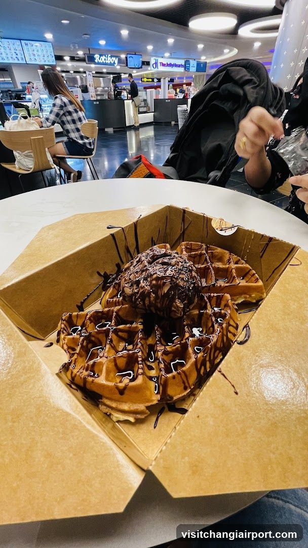 Waffle with Chocolate Ice Cream in Food Court