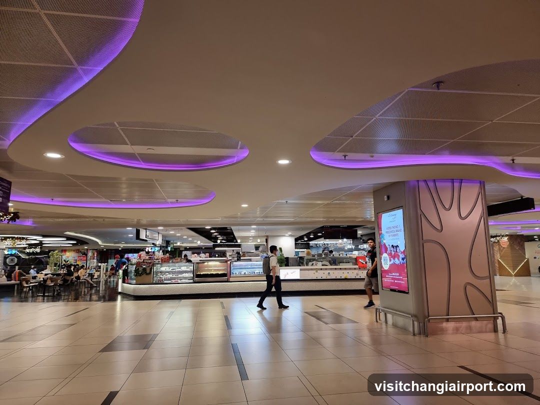 Food Court Interior with Purple Lighting